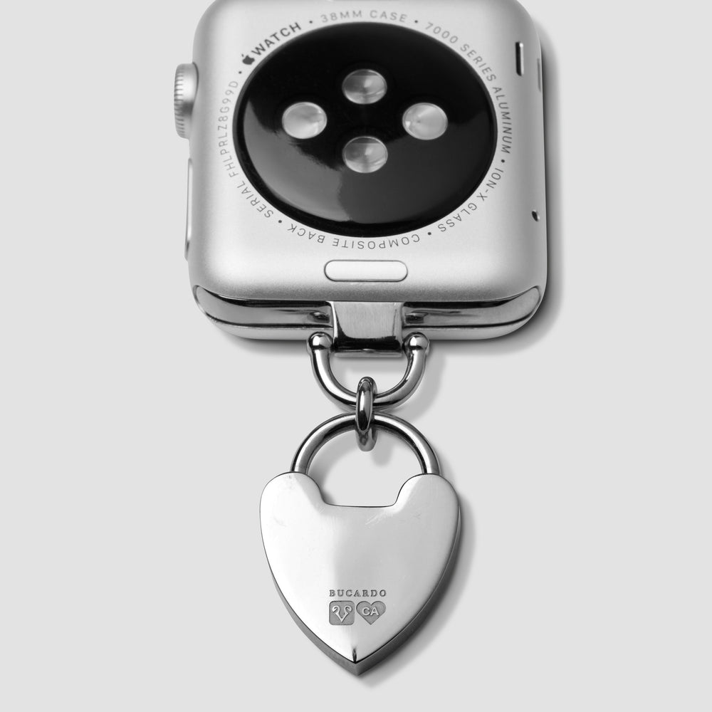 
            
                Load image into Gallery viewer, Apple Watch iwatch Silver Charm Necklace adapter wth Heart Charm and Swarovski crystals
            
        